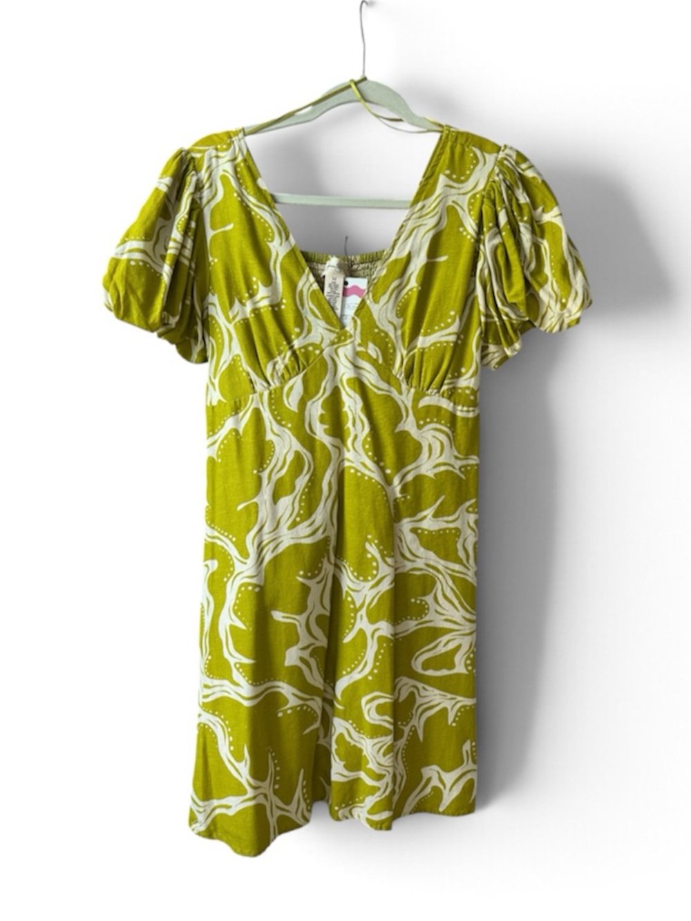 Lime Green Swirl V‑Neck Mini Dress